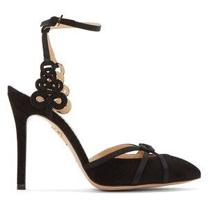 Charlotte Olympia Minx Black Suede Embroidered Heels